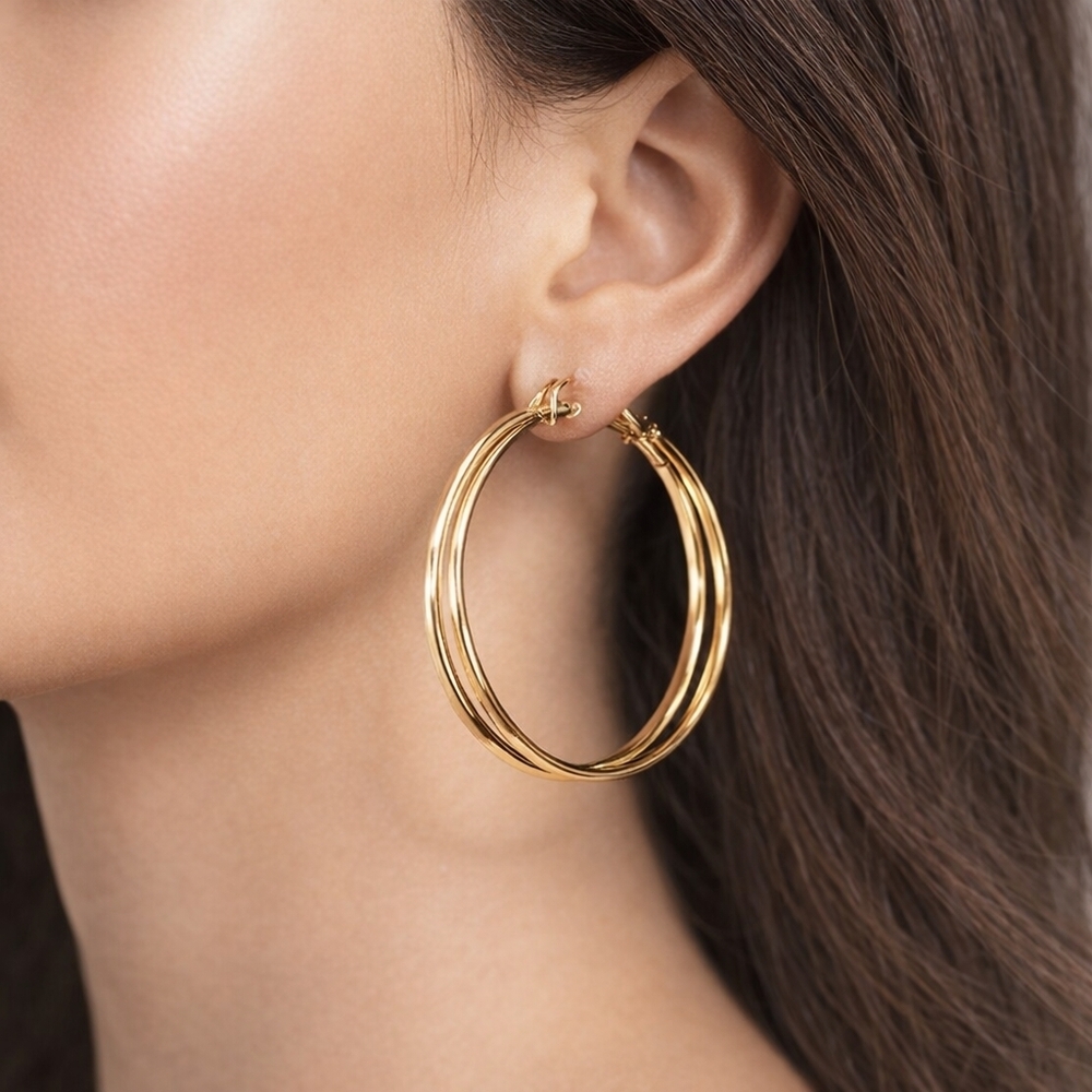 2/$30 Gold tone Interconnected Hoop design Leverback 1.75" Earrings - Jewelry